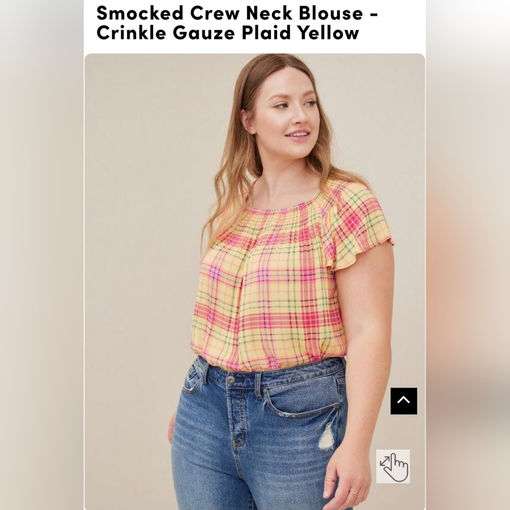 TORRID crew neck blouse plaid yellow 3X